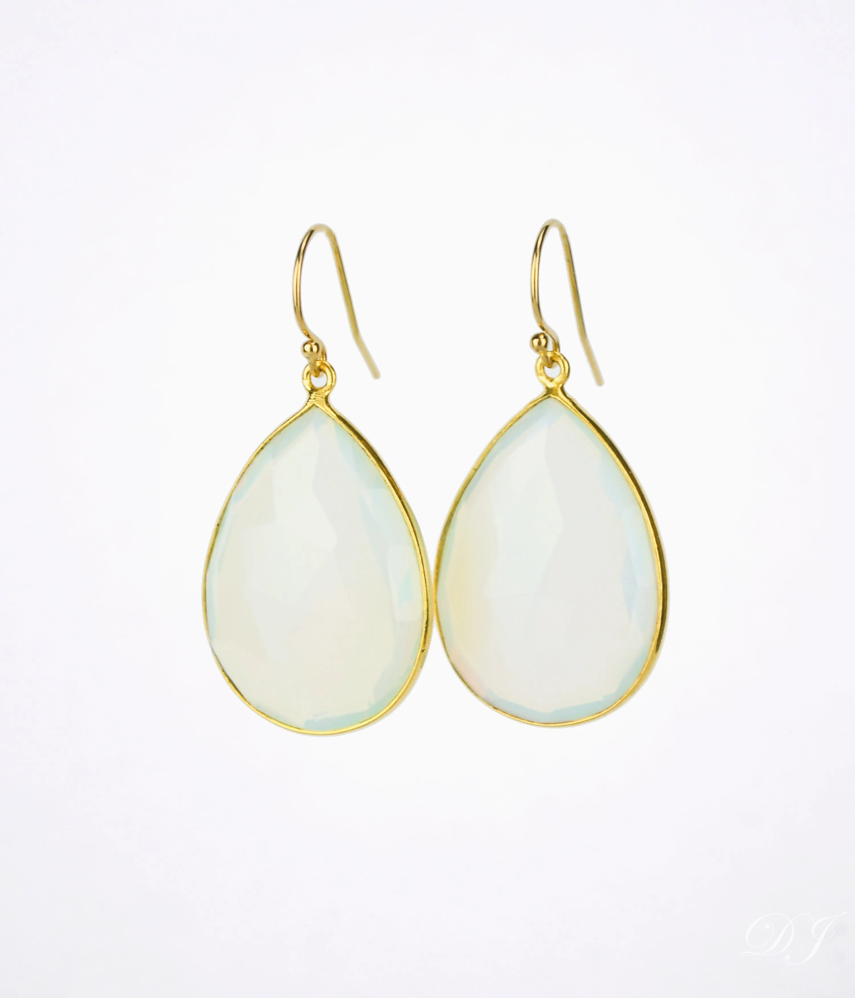 Faceted Opalite Teardrop Bezel Set Earrings, October Birthstone