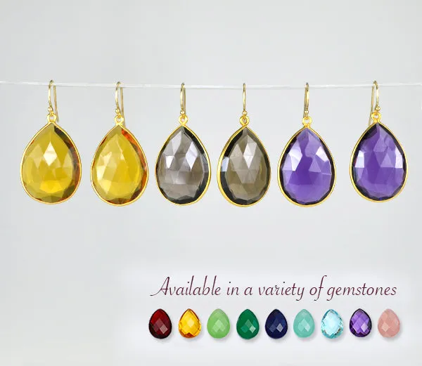 Faceted Opalite Teardrop Bezel Set Earrings, October Birthstone