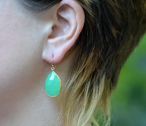 Faceted Opalite Teardrop Bezel Set Earrings, October Birthstone