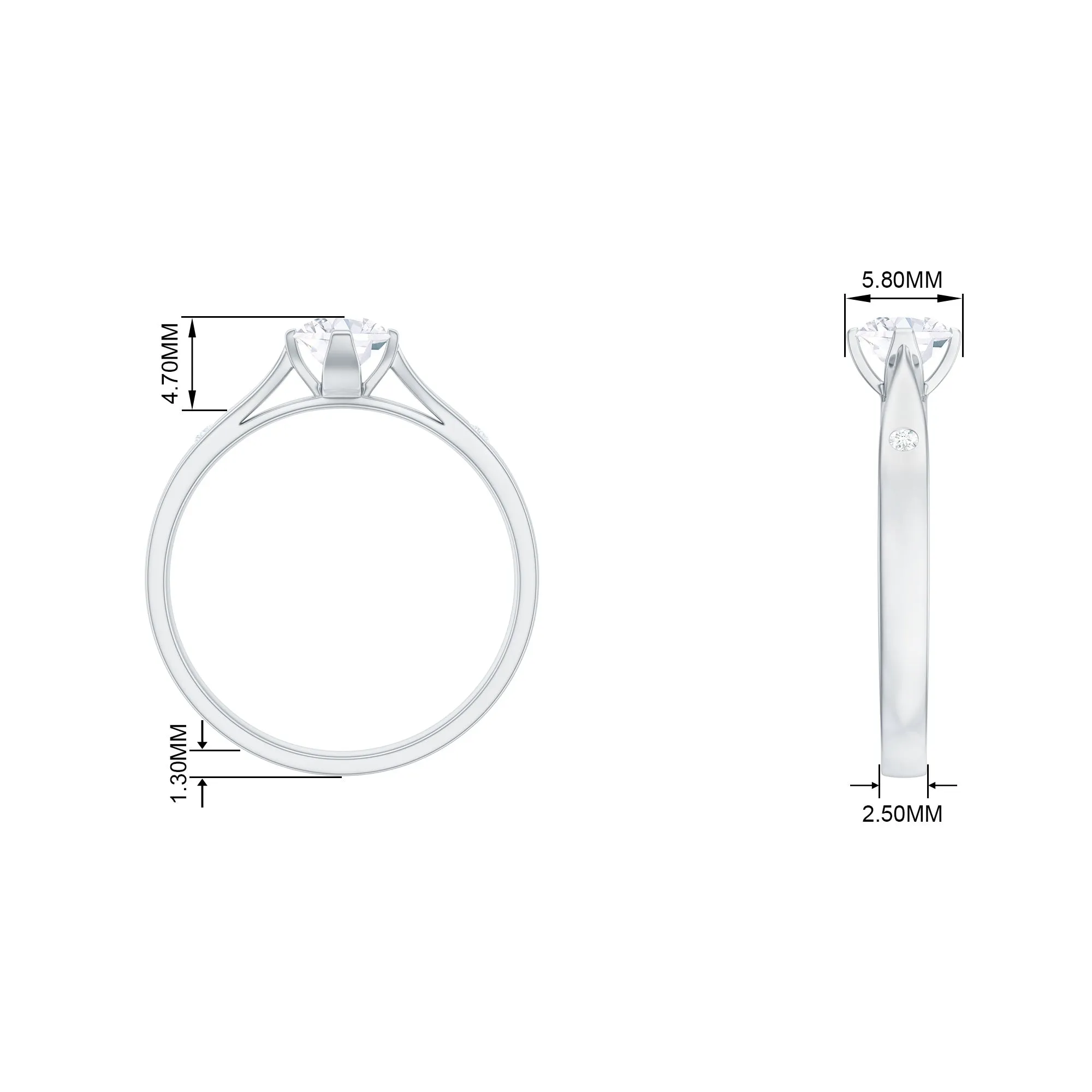 Floral Set Moissanite Solitaire Gold Ring with Sleek Accent