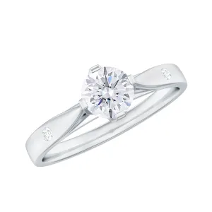 Floral Set Moissanite Solitaire Gold Ring with Sleek Accent