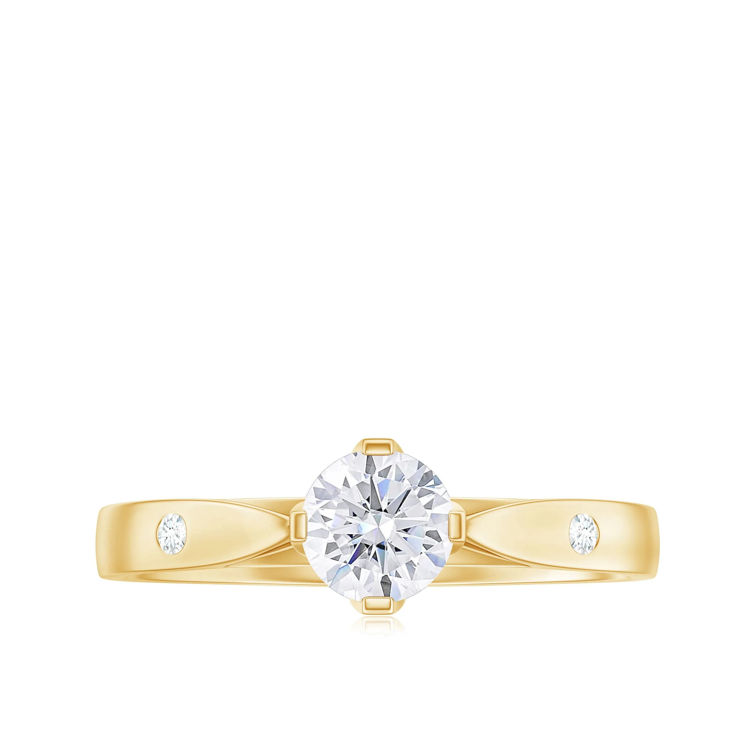 Floral Set Moissanite Solitaire Gold Ring with Sleek Accent