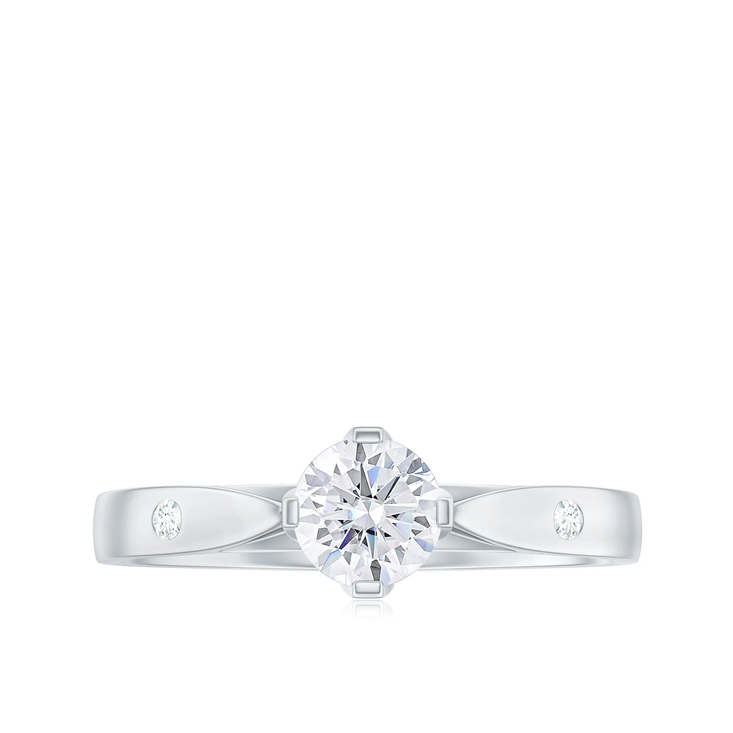 Floral Set Moissanite Solitaire Gold Ring with Sleek Accent