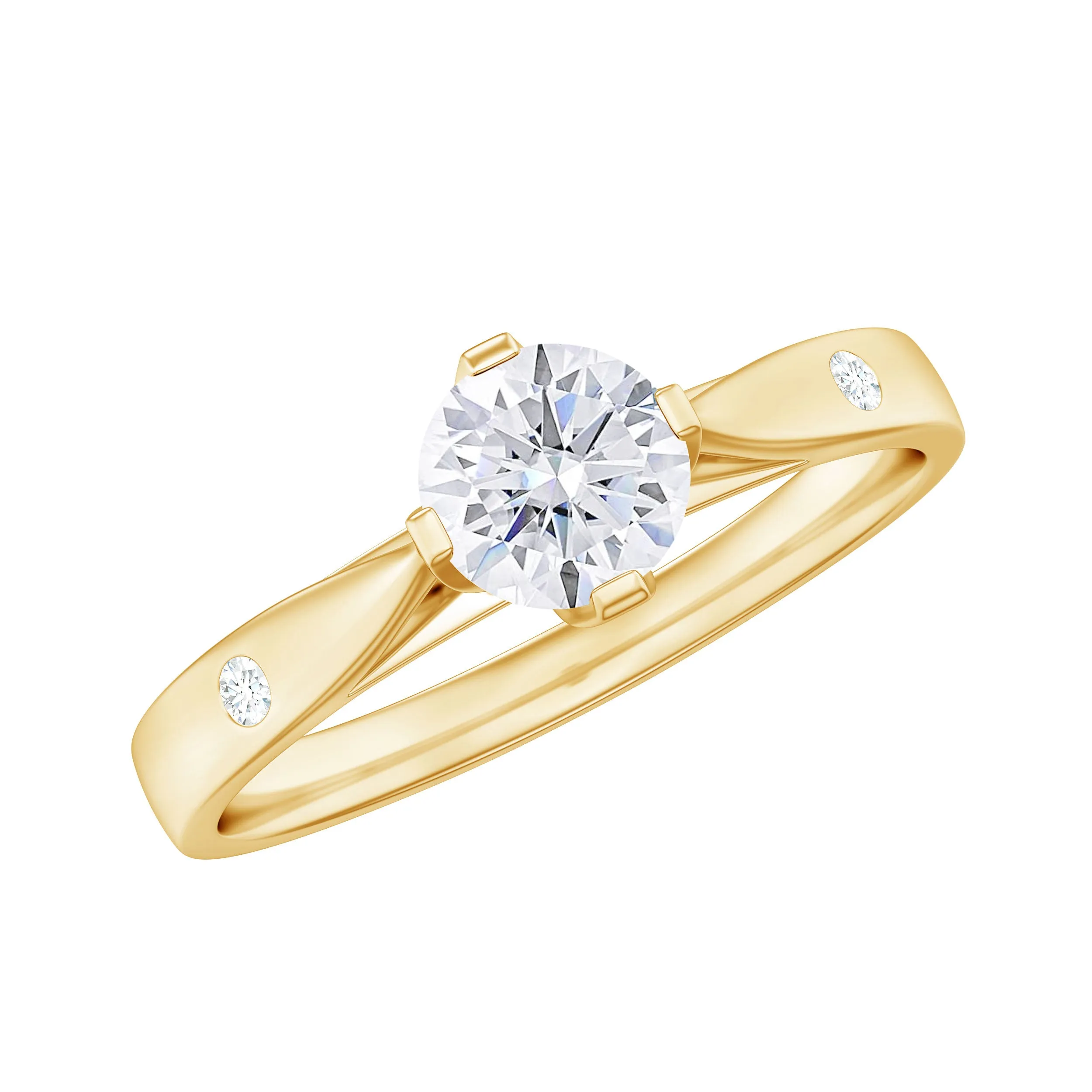 Floral Set Moissanite Solitaire Gold Ring with Sleek Accent