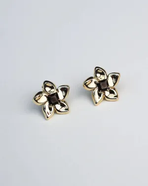 Flower Power Studs - Brass   18k Gold   Smokey Quartz