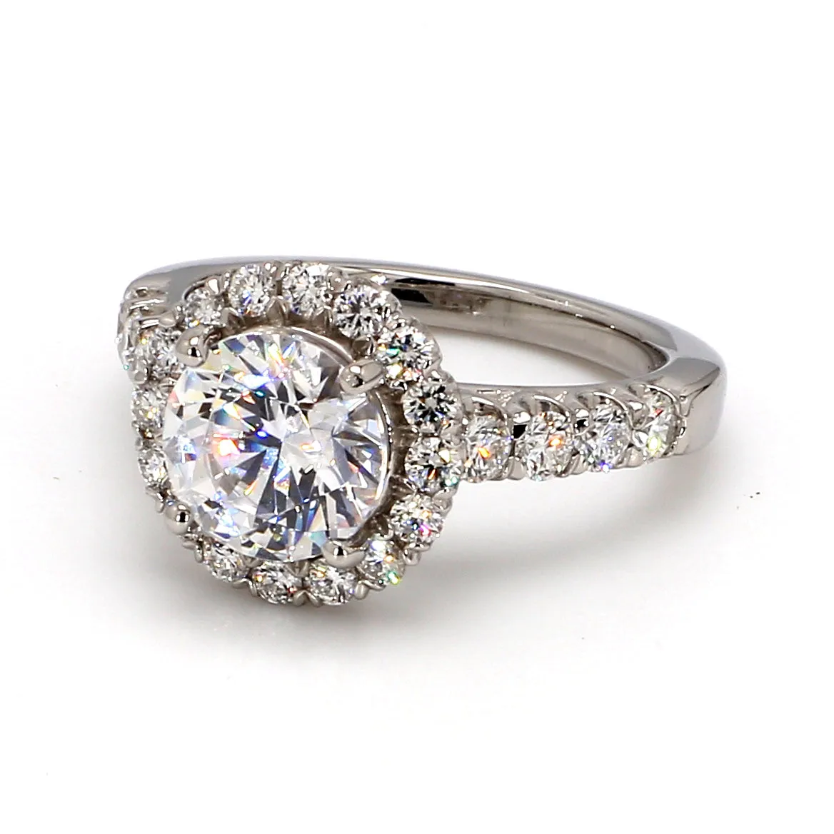 French-Set Halo Diamond Engagement Ring