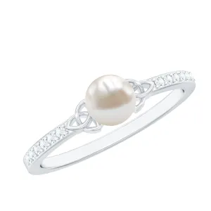 Freshwater Pearl and Diamond Side Stone Engagement Ring with Celtic Details