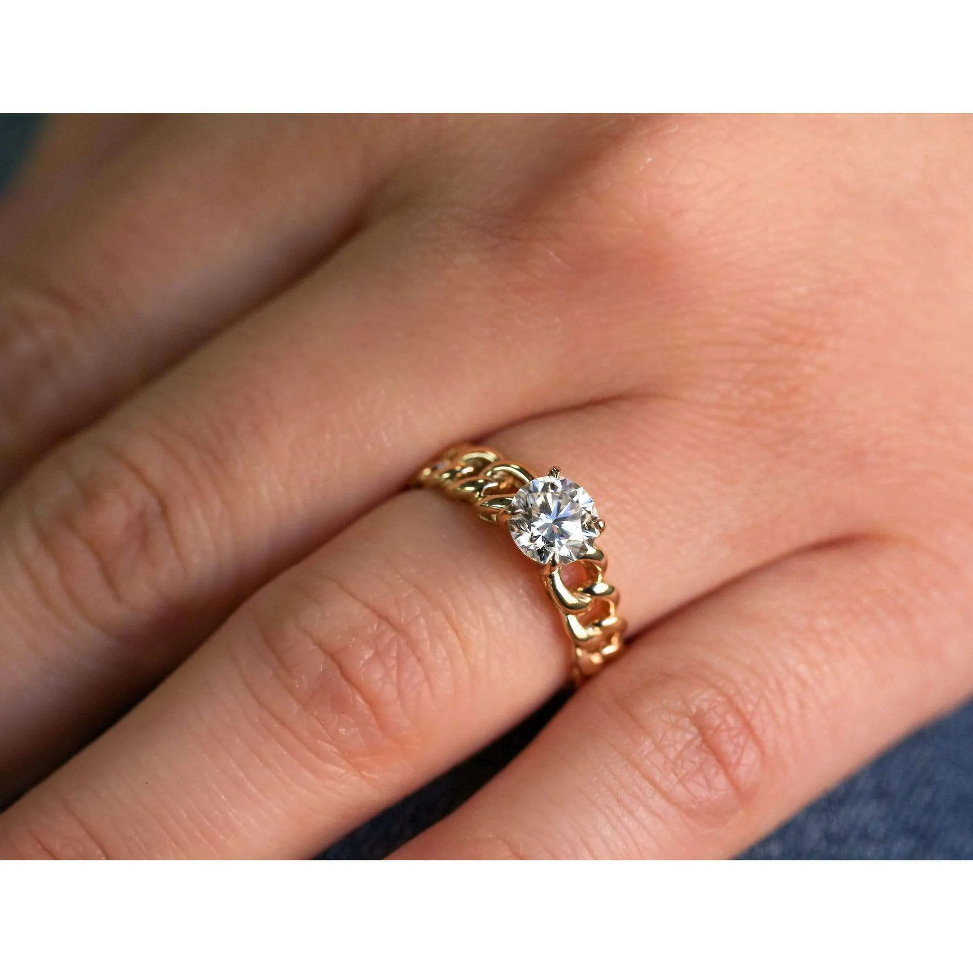 Gold Chain Links 6mm Moissanite Ring