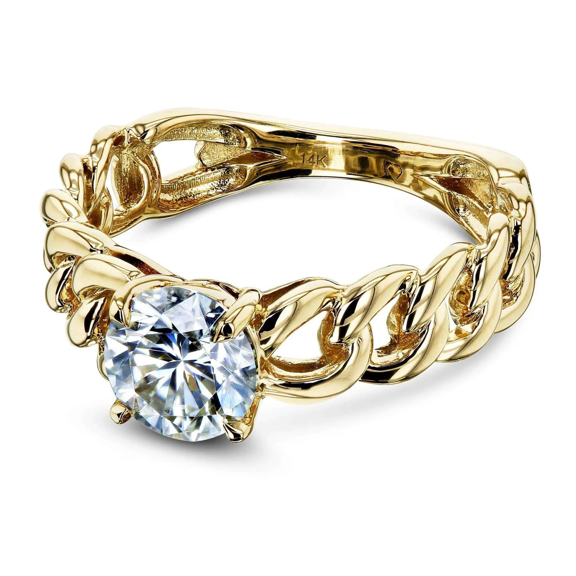 Gold Chain Links 6mm Moissanite Ring