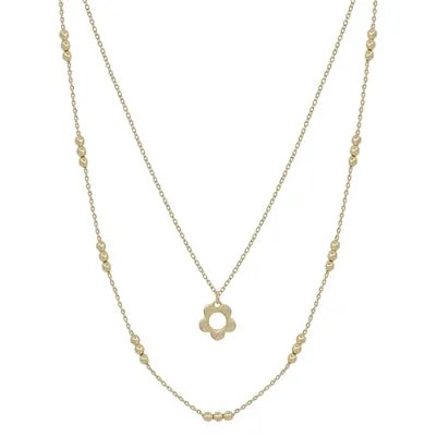 Gold Open Flower with Gold Triple Dot Beaded Layered 16"-18" Necklace