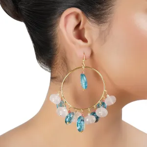 Gold Plated Balan Rose Quartz Blue Topaz Hoops