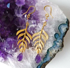 Gold Plated Kiki Leaf Hook Earrings in with Gemstones