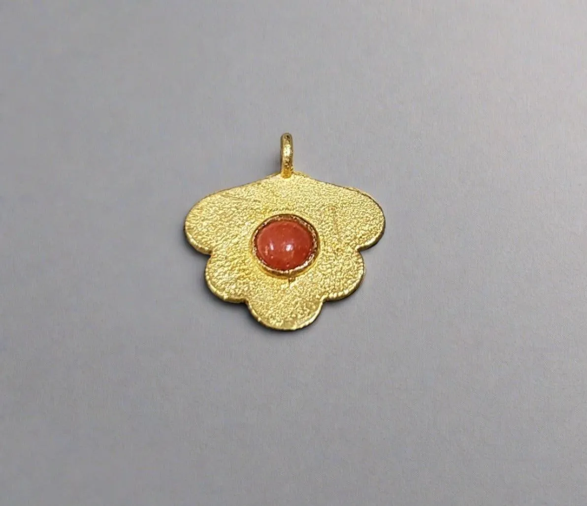 Gold Vermeil Red Coral Floral Charm