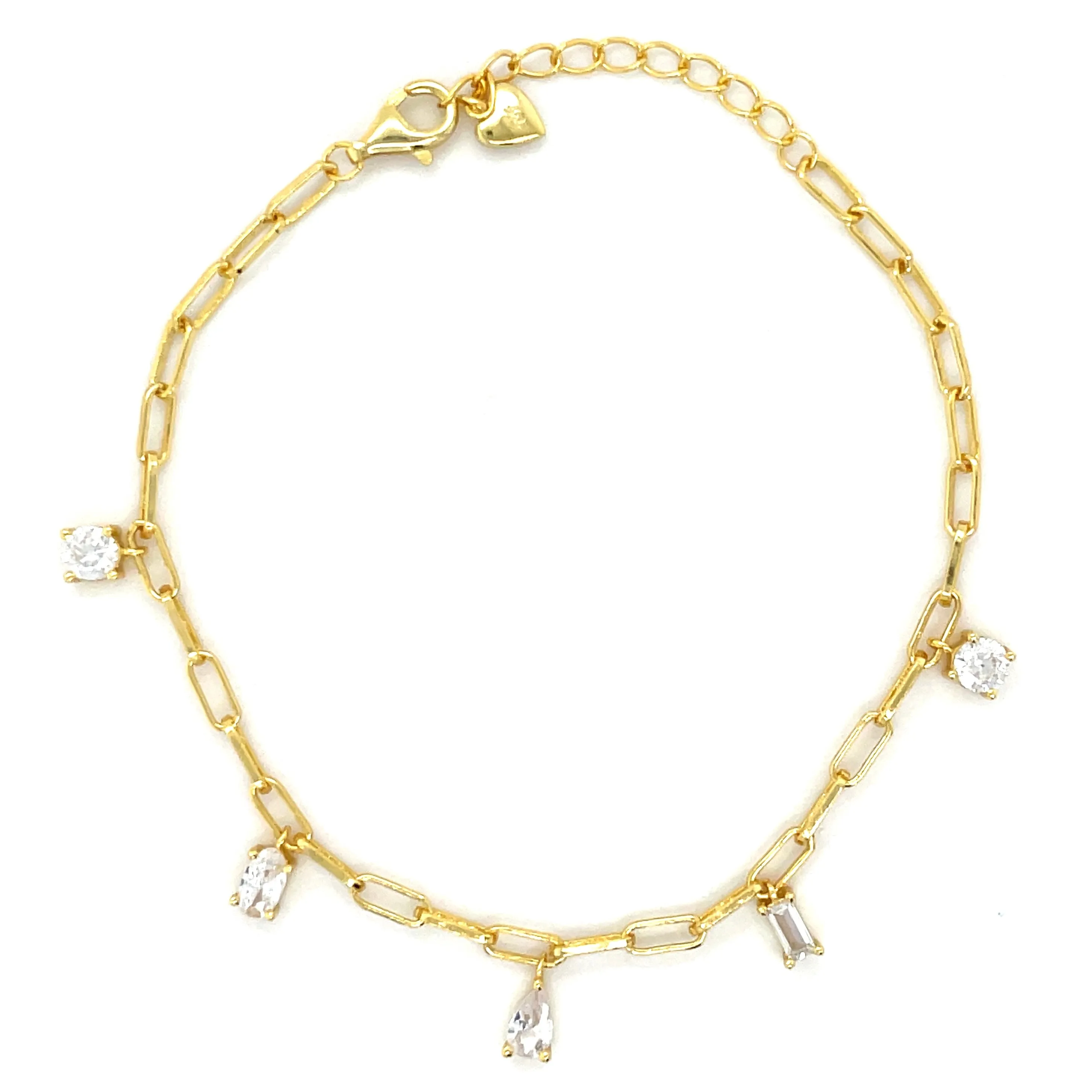 Golden Paper Link Multi Cz Bracelet