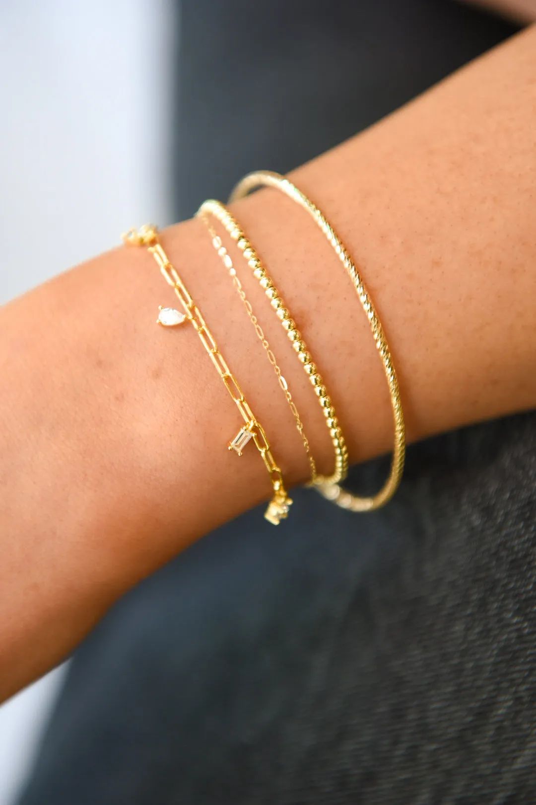 Golden Paper Link Multi Cz Bracelet