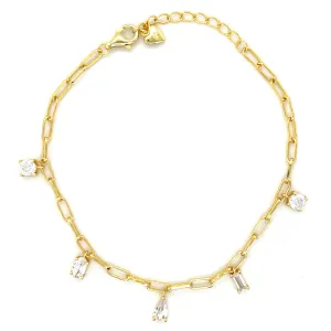 Golden Paper Link Multi Cz Bracelet