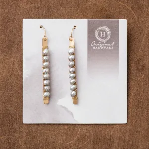 Gray Pearl Wrapped Bar Earrings