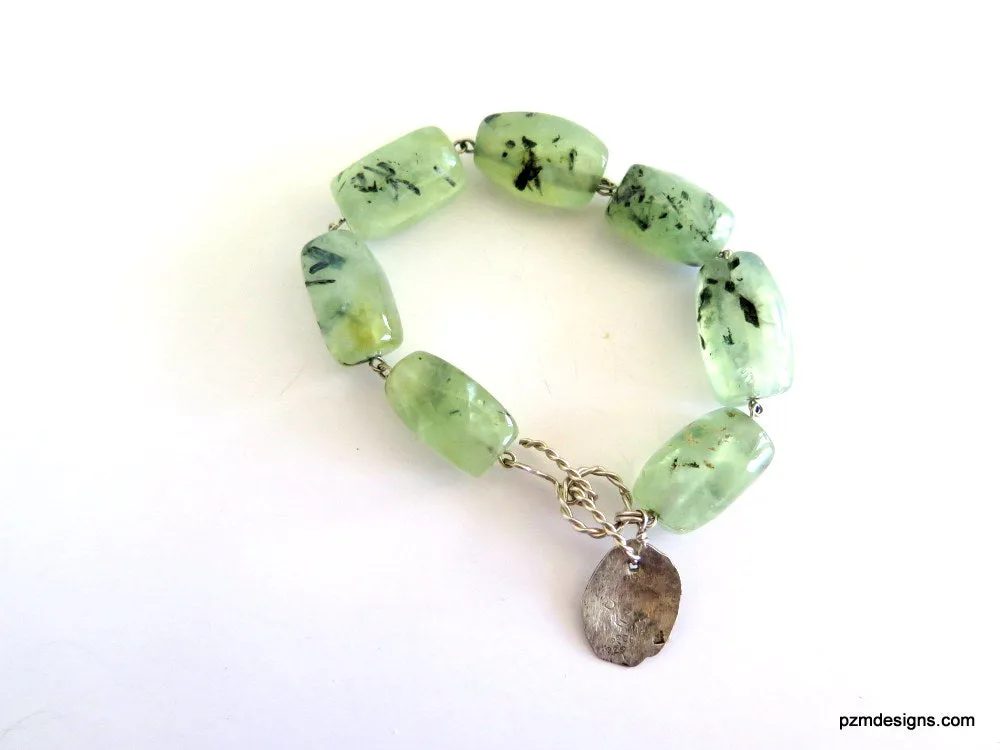 Green Gemstone Bracelet, Prehnite Gemstone Line Bracelet, Gift for Her