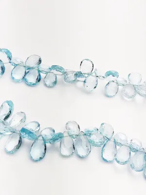 HALF OFF SALE - Sky Quartz Flat Faceted Pear Gemstone Beads, Full Strand, Semi Precious Gemstone, 8"