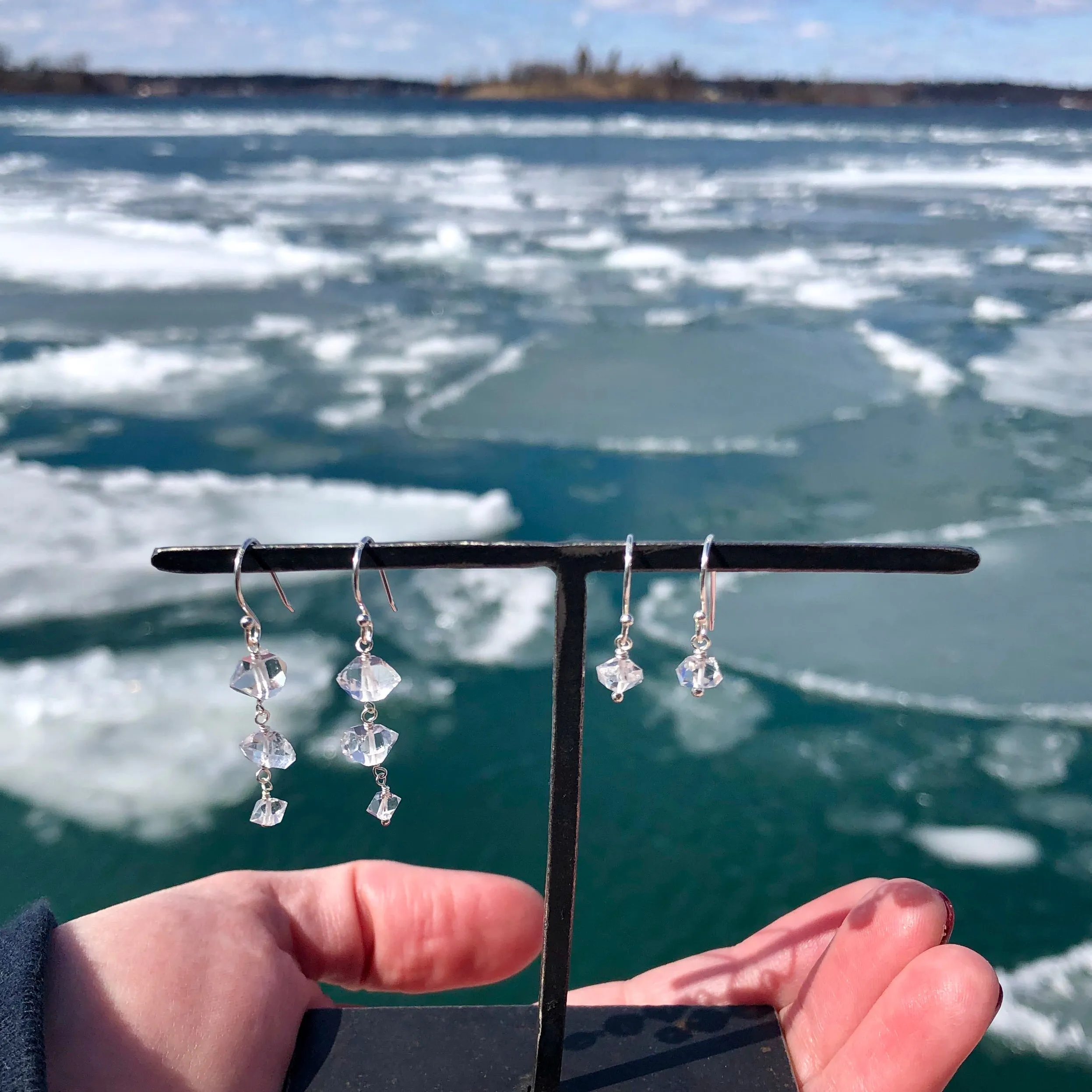 Herkimer Diamond Triple Drop Earrings