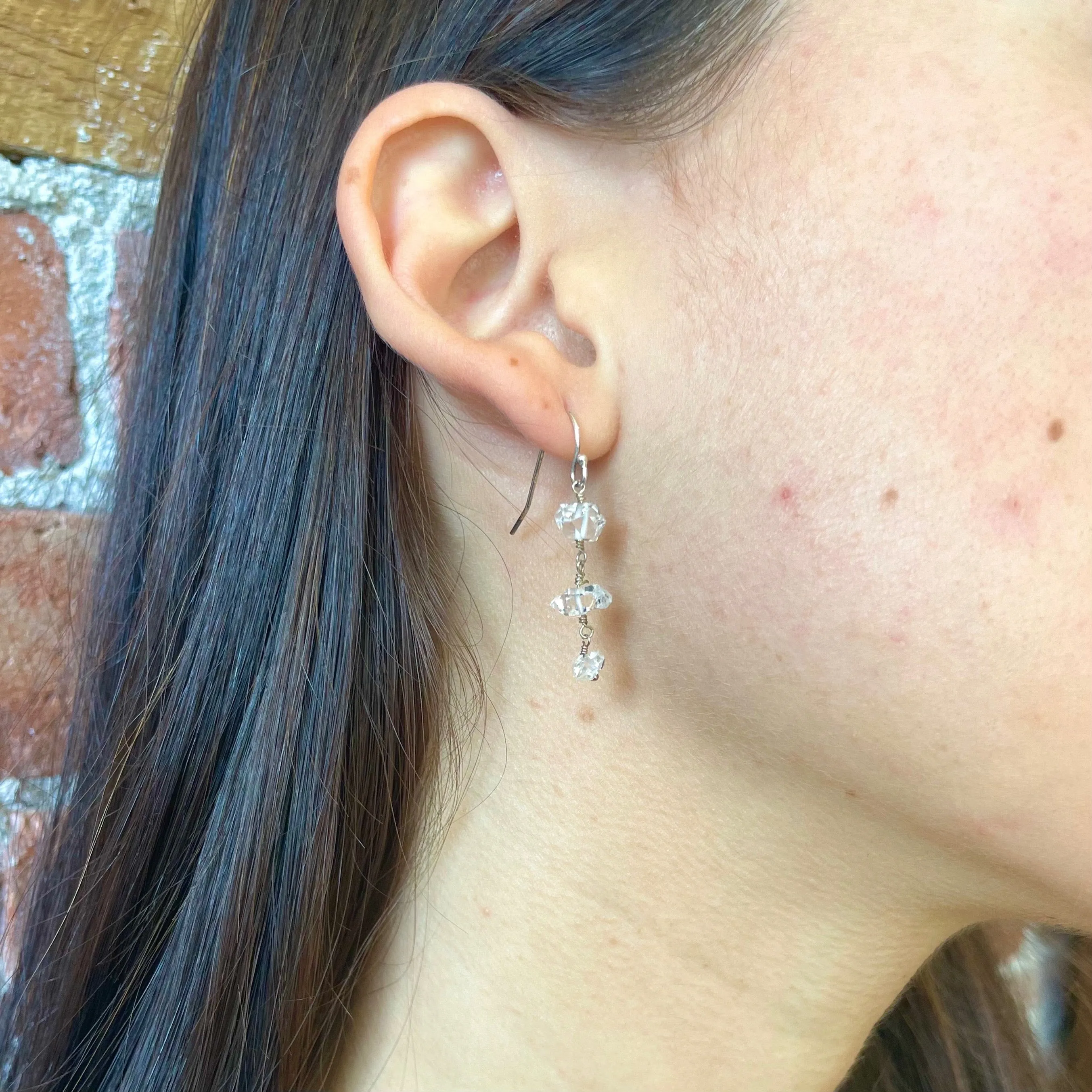 Herkimer Diamond Triple Drop Earrings