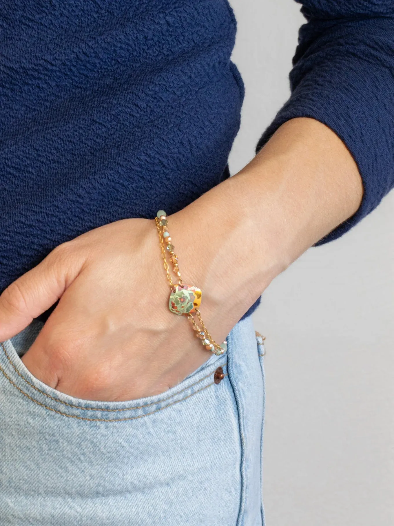 Holly Yashi Elena Beaded Bracelet - Blooming Coral / Sage