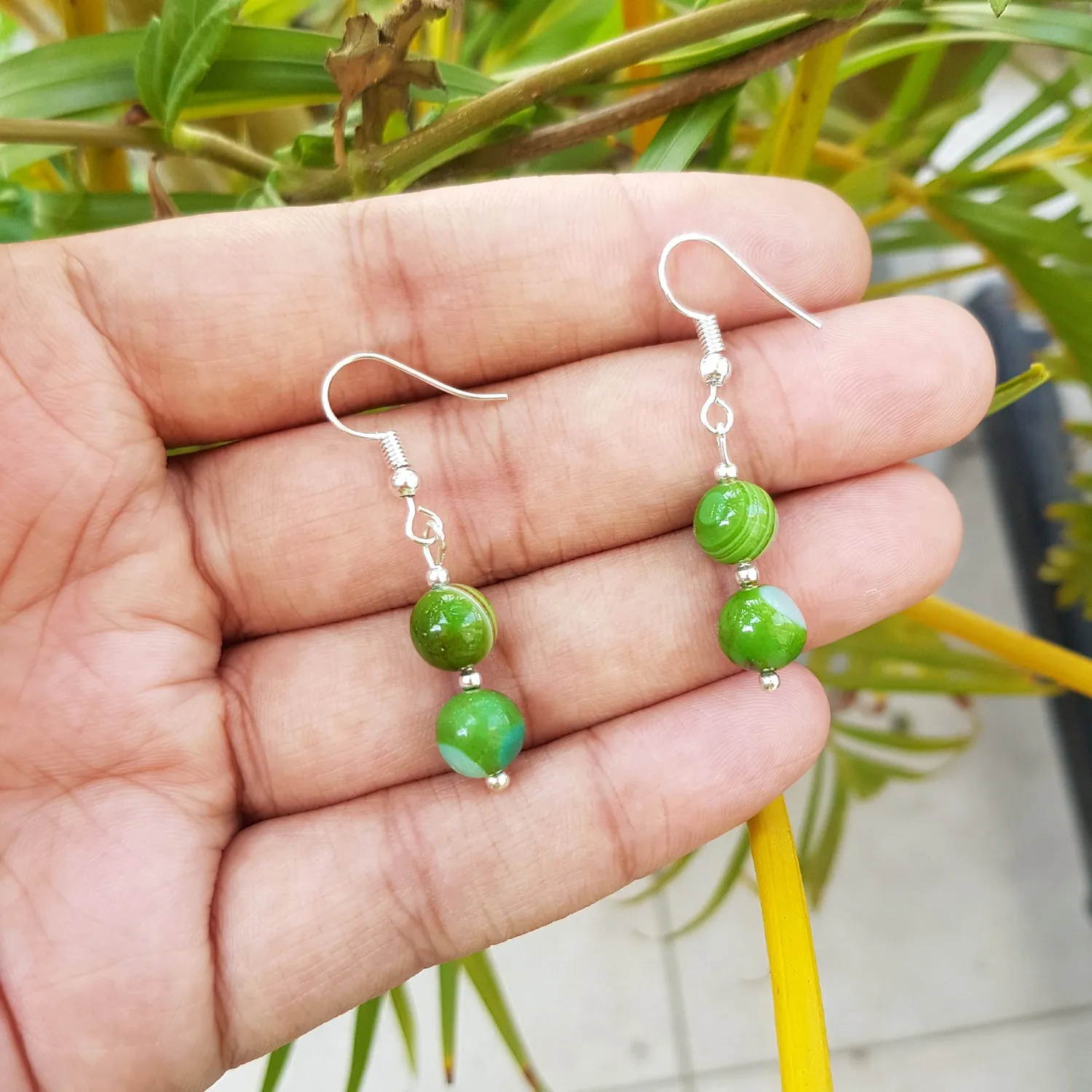 Imeora Parrot Green 8mm Agate Earrings