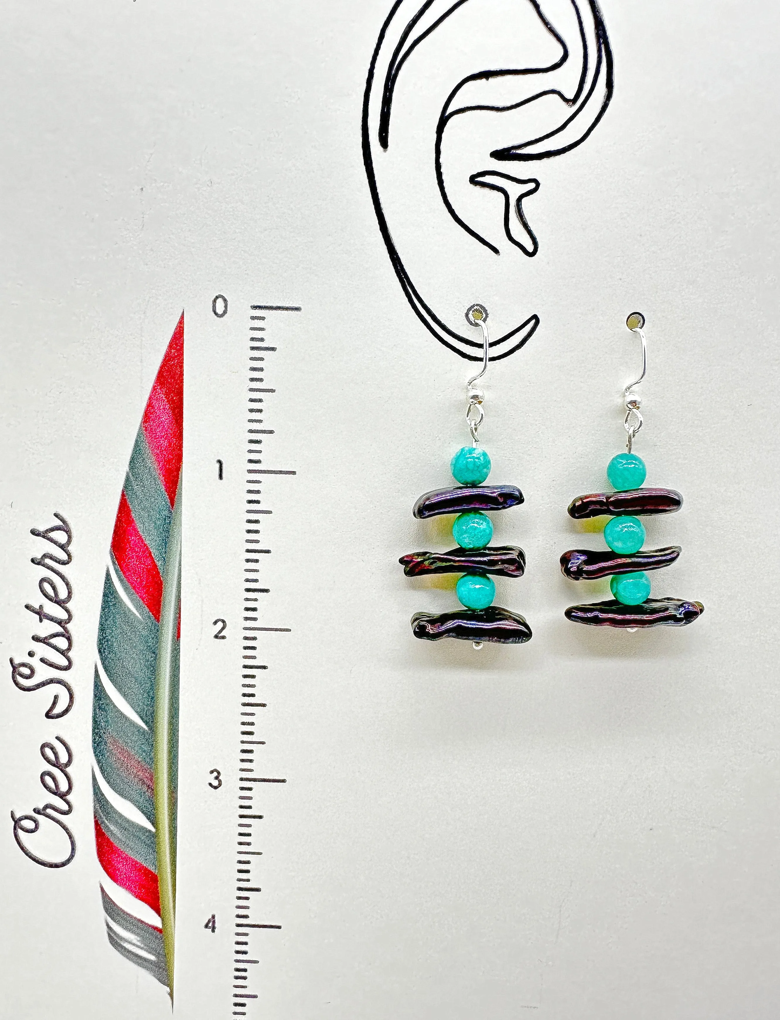 Indigenous Handcrafted Earrings - 'Inukshuk' Blue Aqua Quartz & Mother-of-Pearl
