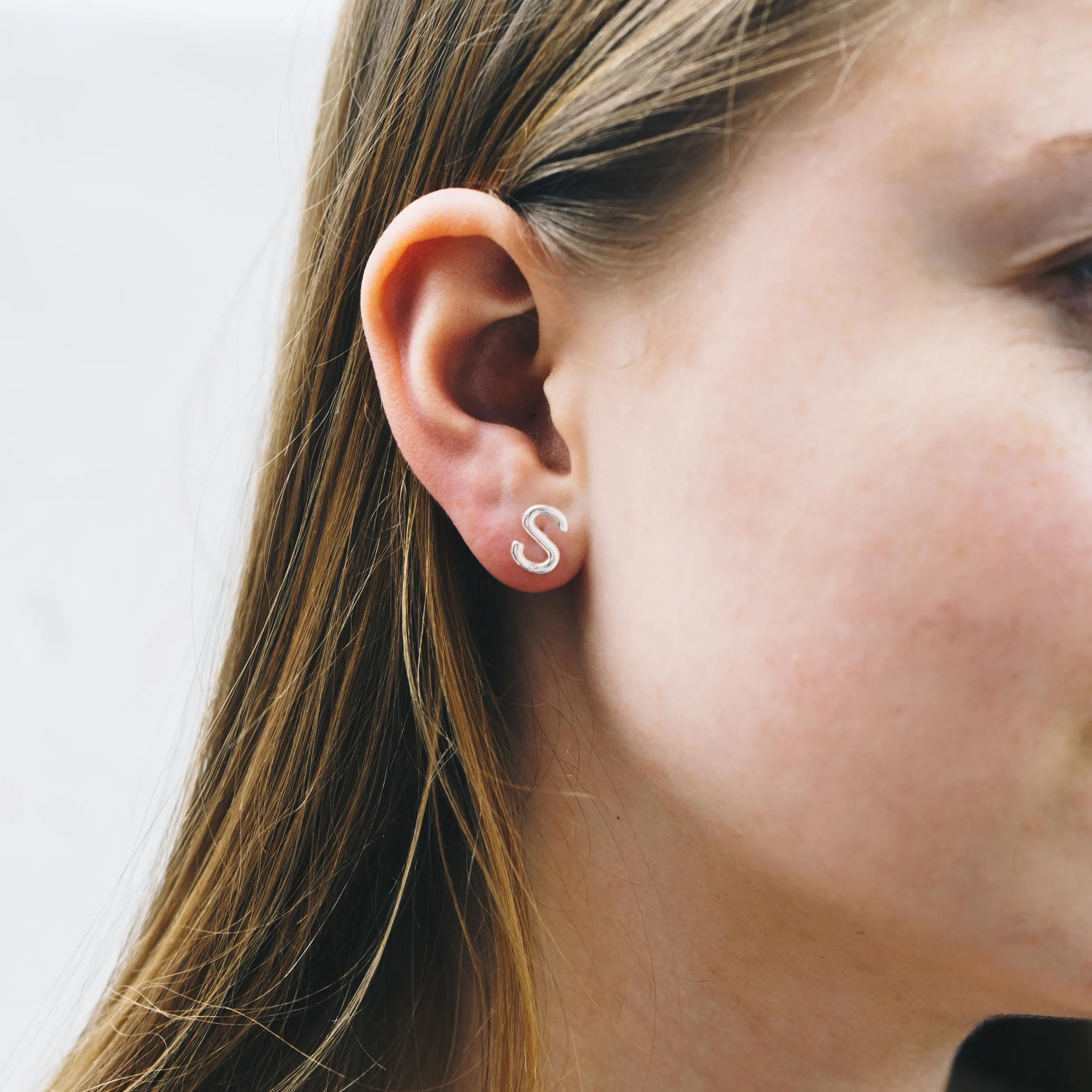 Initial Earrings Letter S Created with Zircondia® Crystals