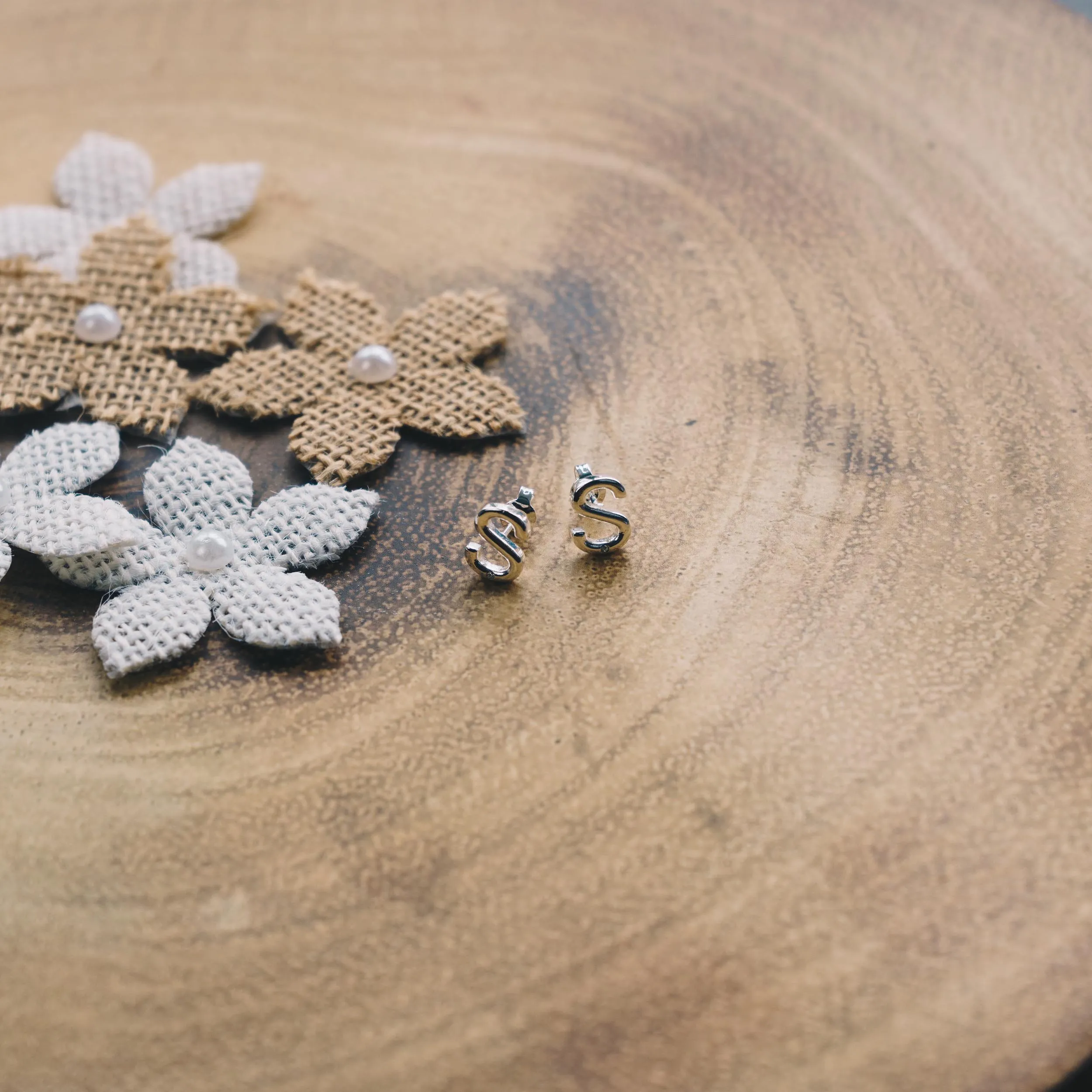 Initial Earrings Letter S Created with Zircondia® Crystals