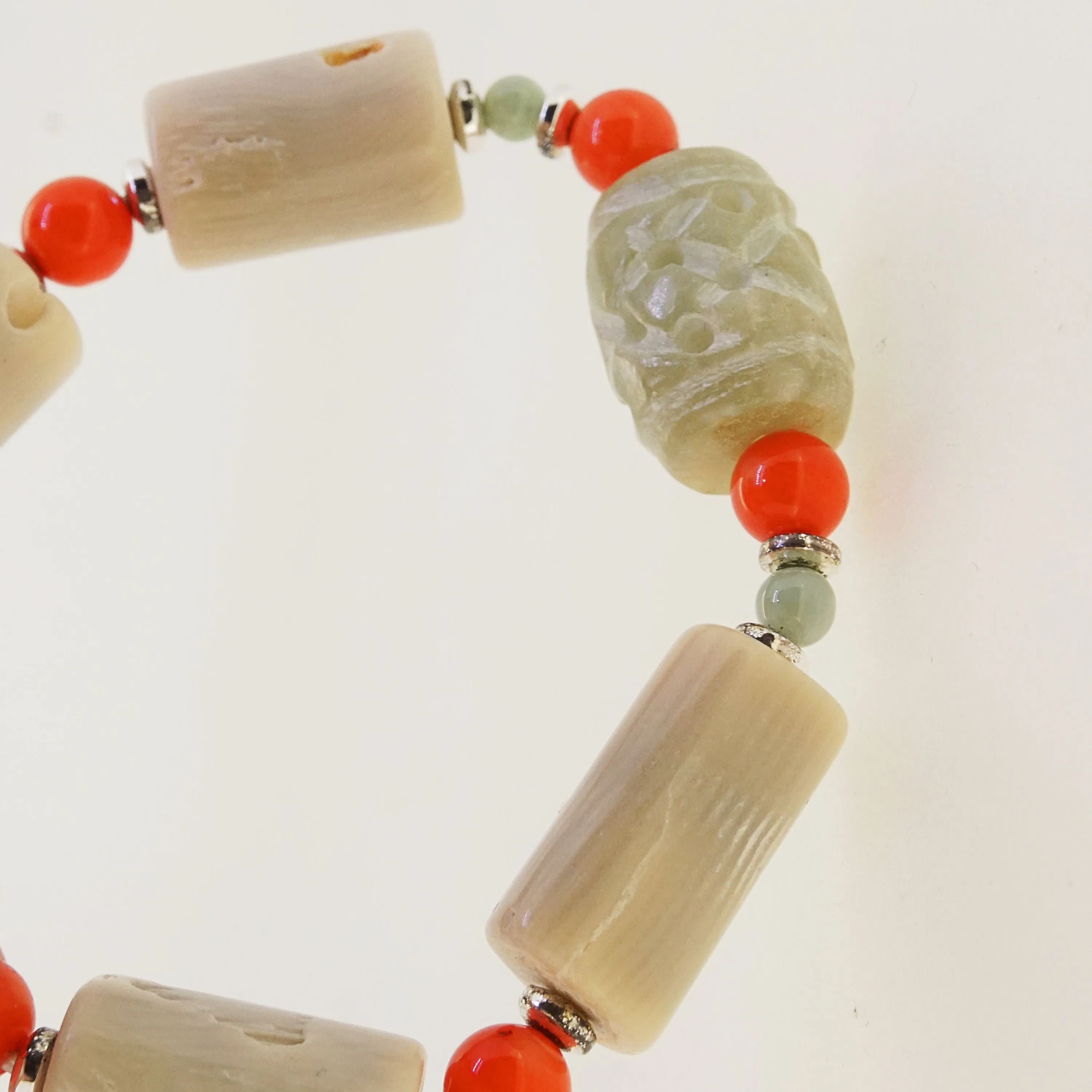 Ivory and Orange Coral with Jade and Hematite