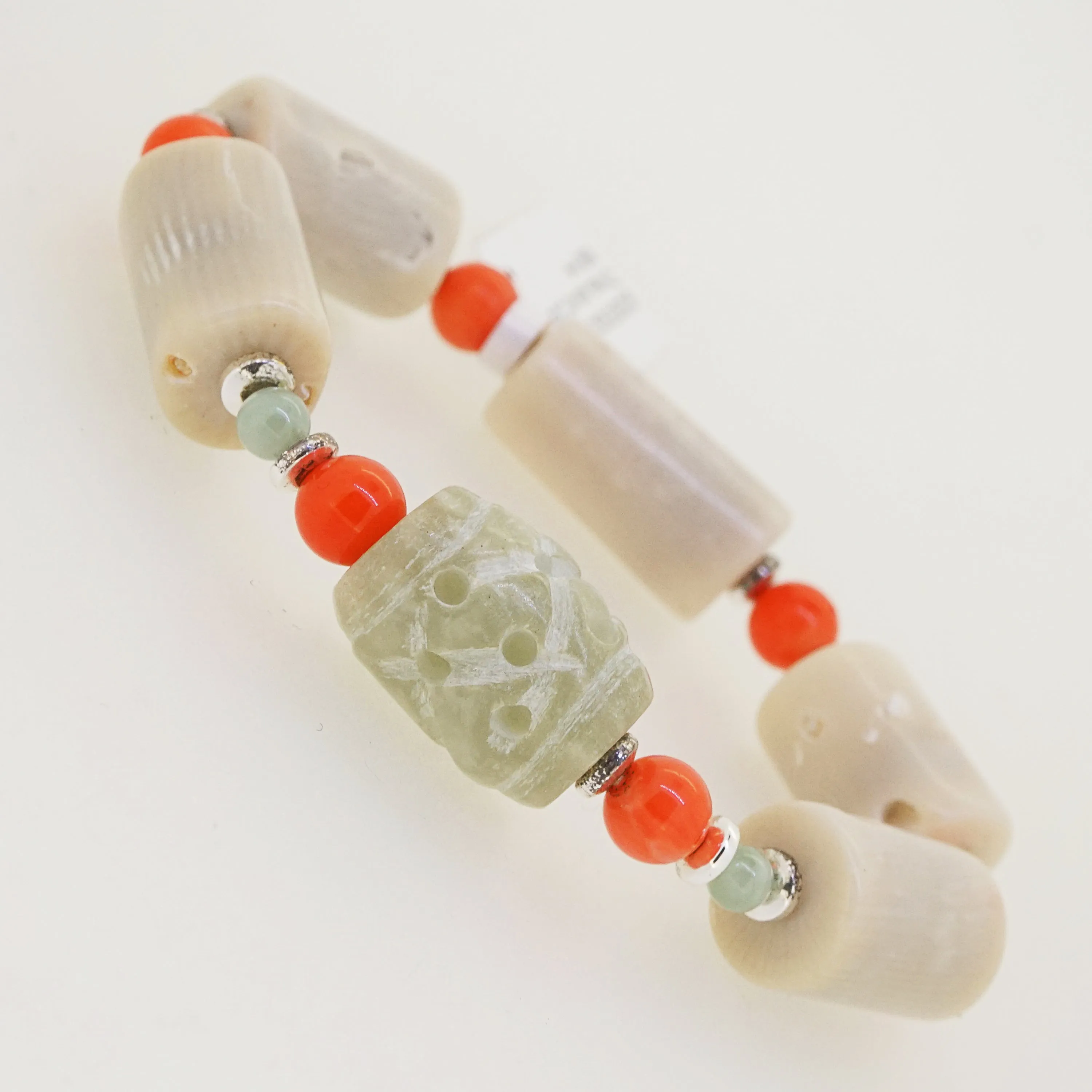 Ivory and Orange Coral with Jade and Hematite