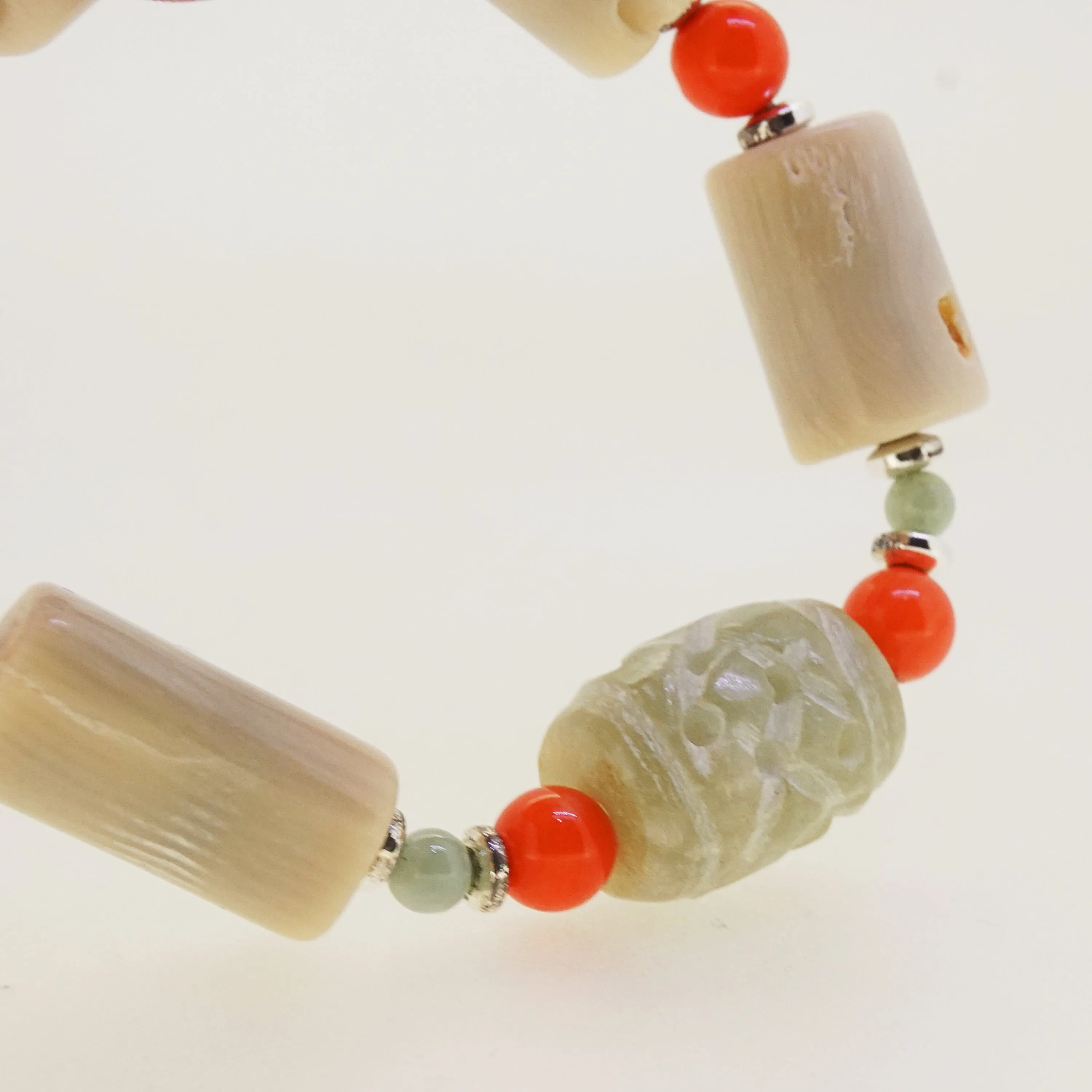 Ivory and Orange Coral with Jade and Hematite
