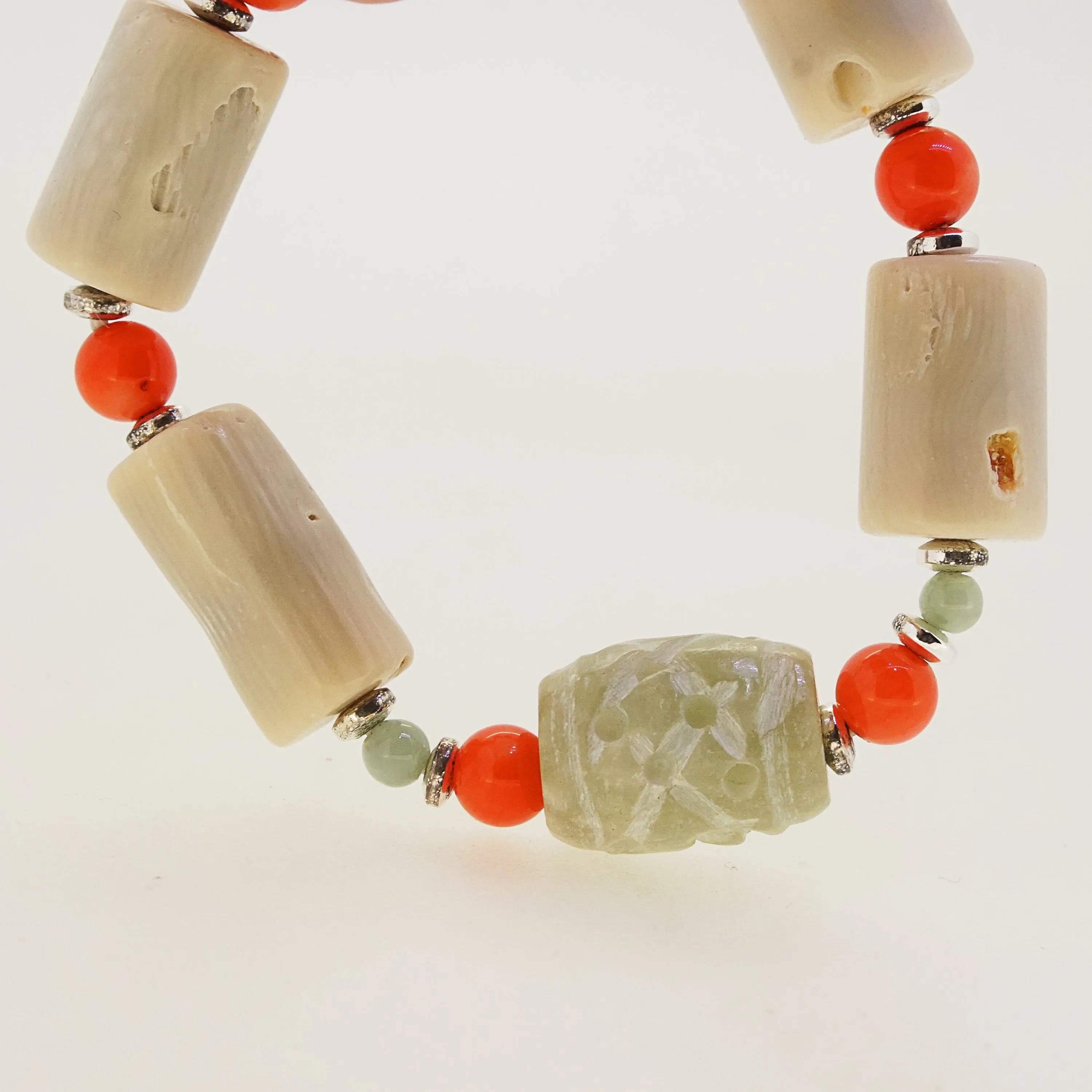 Ivory and Orange Coral with Jade and Hematite