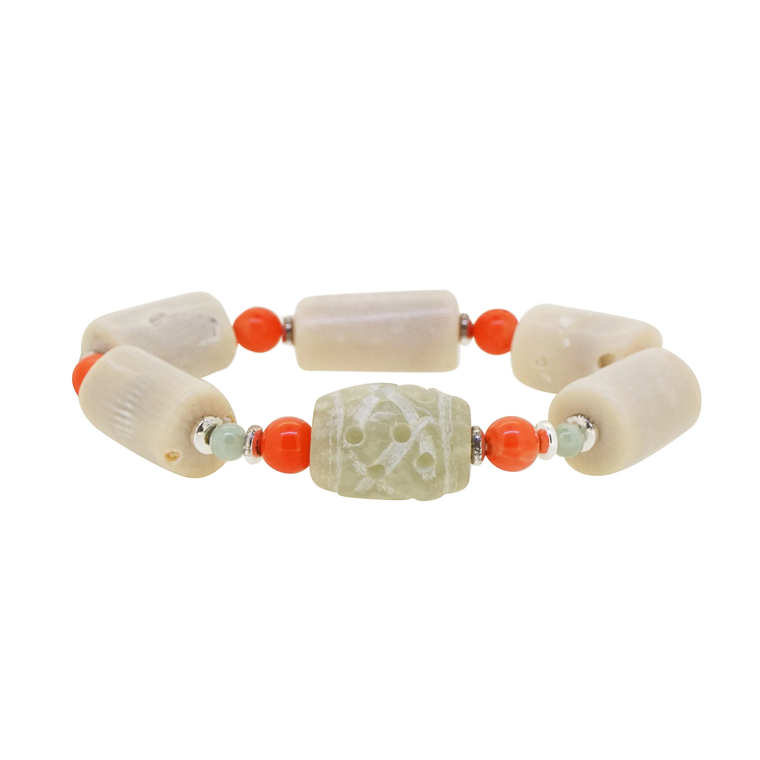Ivory and Orange Coral with Jade and Hematite