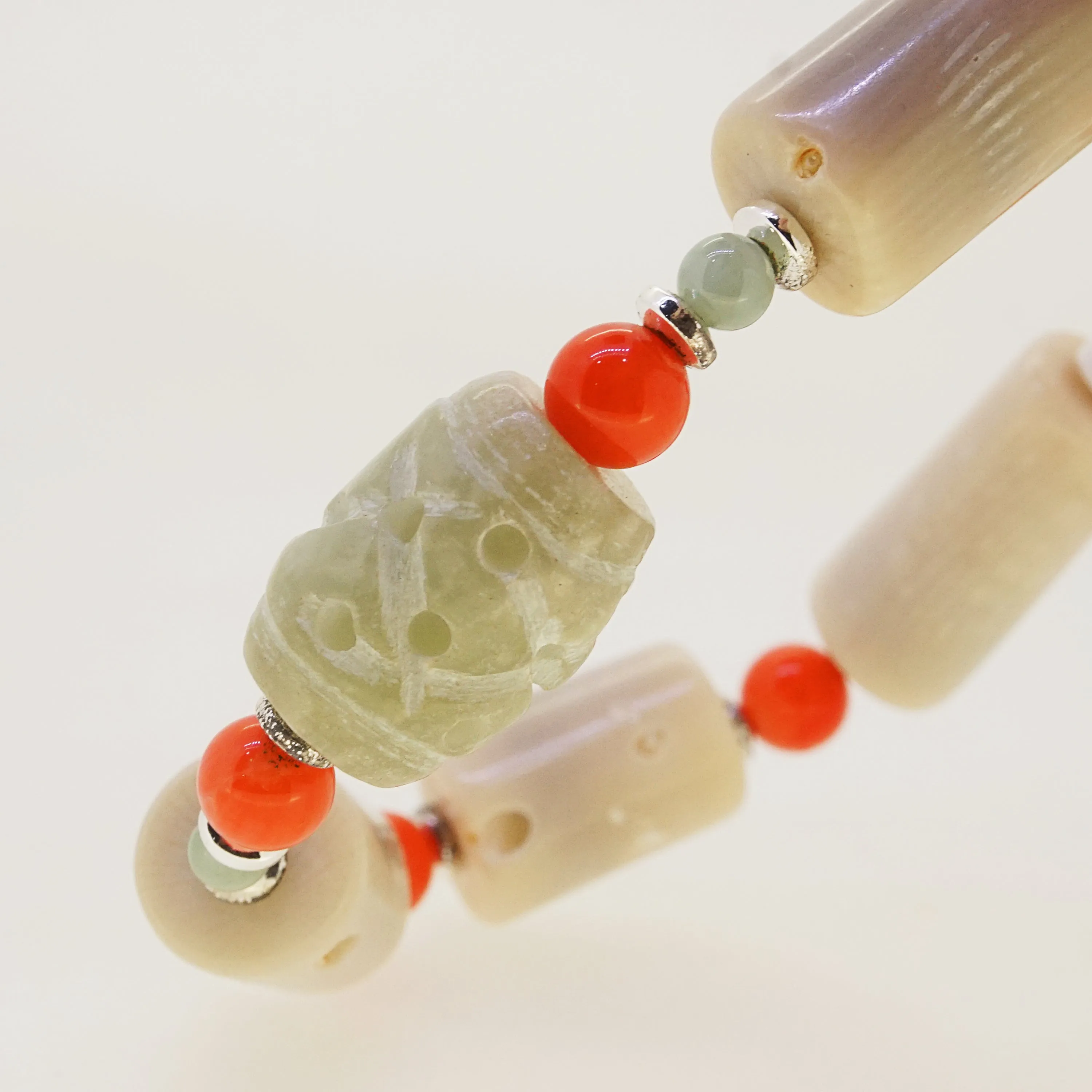 Ivory and Orange Coral with Jade and Hematite