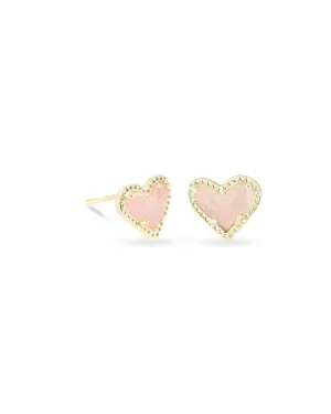 Kendra Scott Framed Ari Heart Gold Stud Earrings in Rose Quartz