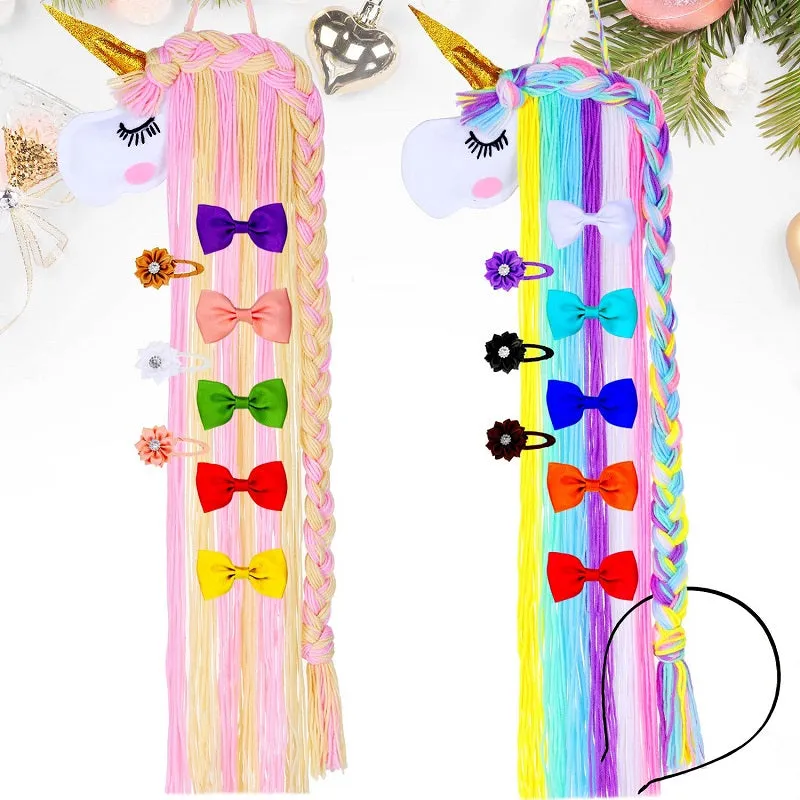 Kids Unicorn Hair Clips Bow Holder Wall Hanging Storage Organizer Home Decor