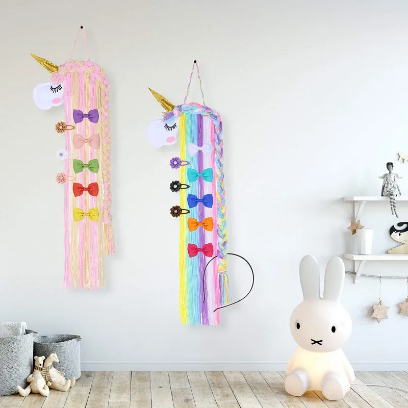 Kids Unicorn Hair Clips Bow Holder Wall Hanging Storage Organizer Home Decor