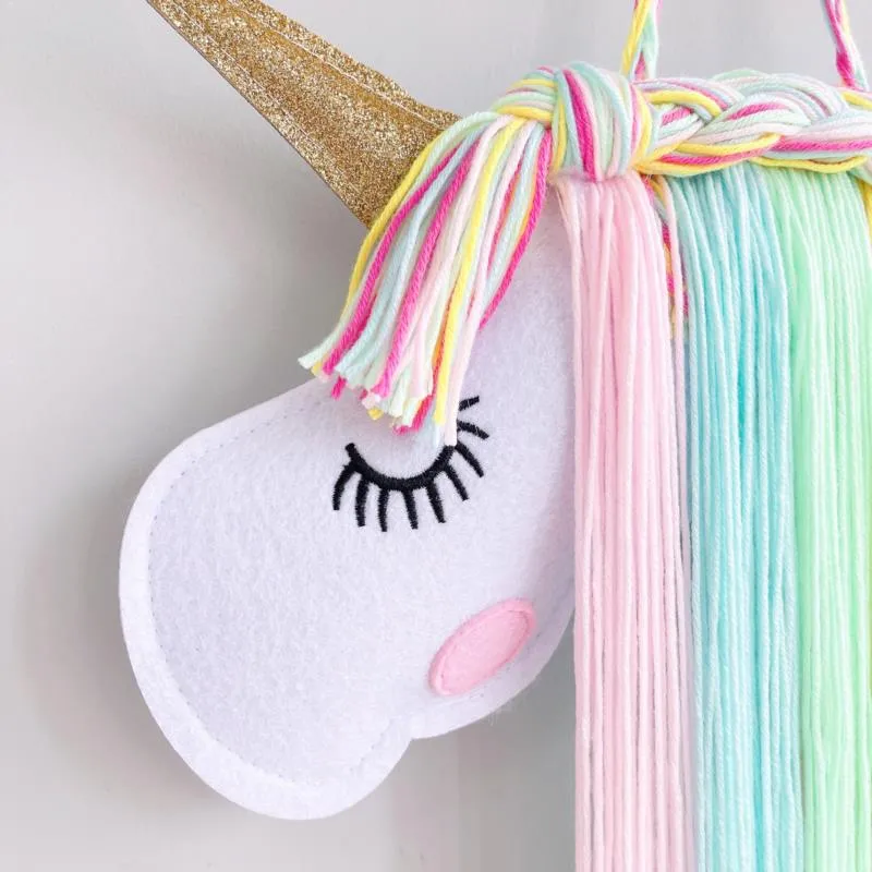 Kids Unicorn Hair Clips Bow Holder Wall Hanging Storage Organizer Home Decor