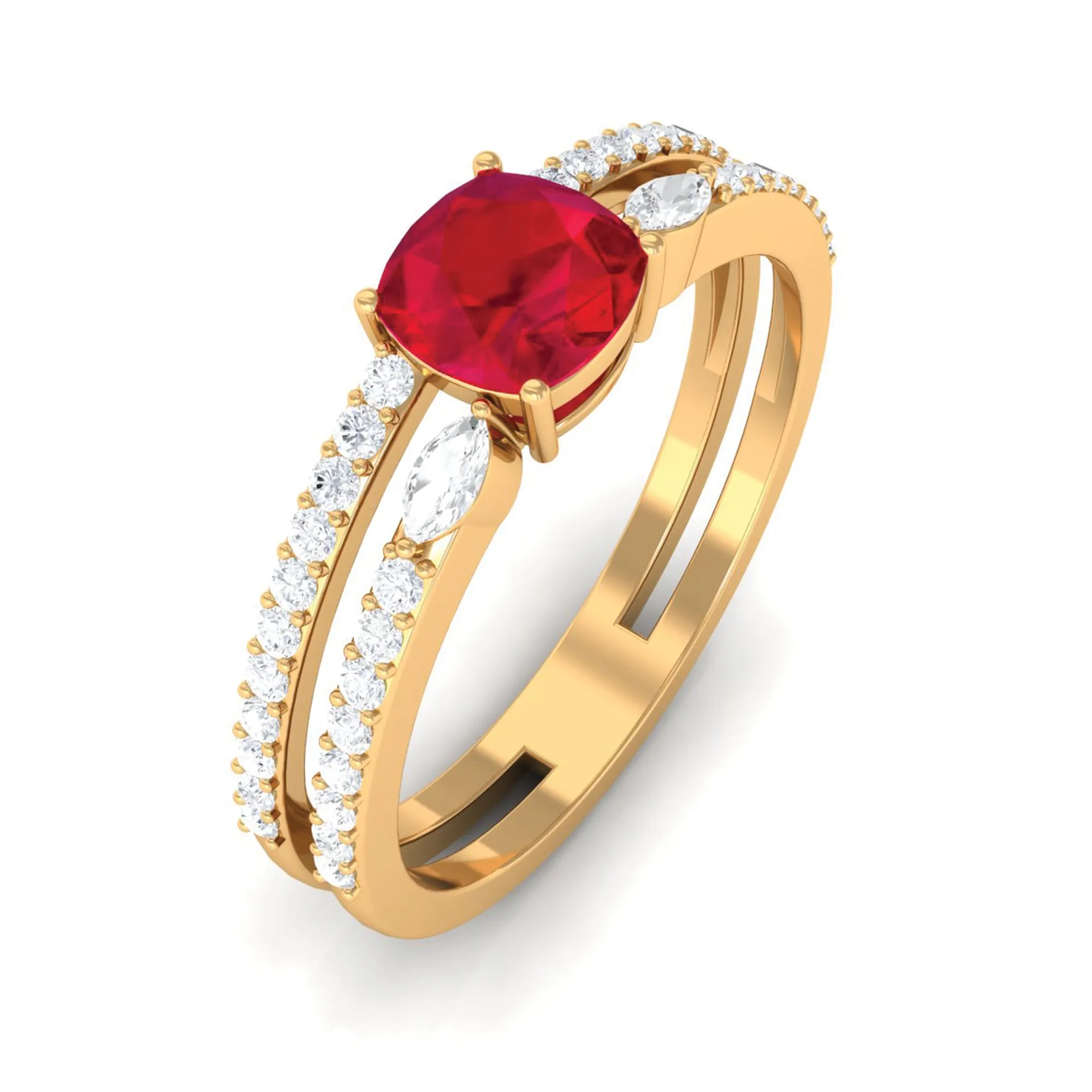 Lab Grown Ruby Anniversary Double Band Ring with Diamond