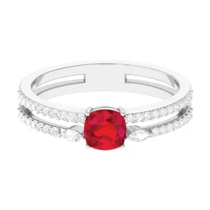 Lab Grown Ruby Anniversary Double Band Ring with Diamond