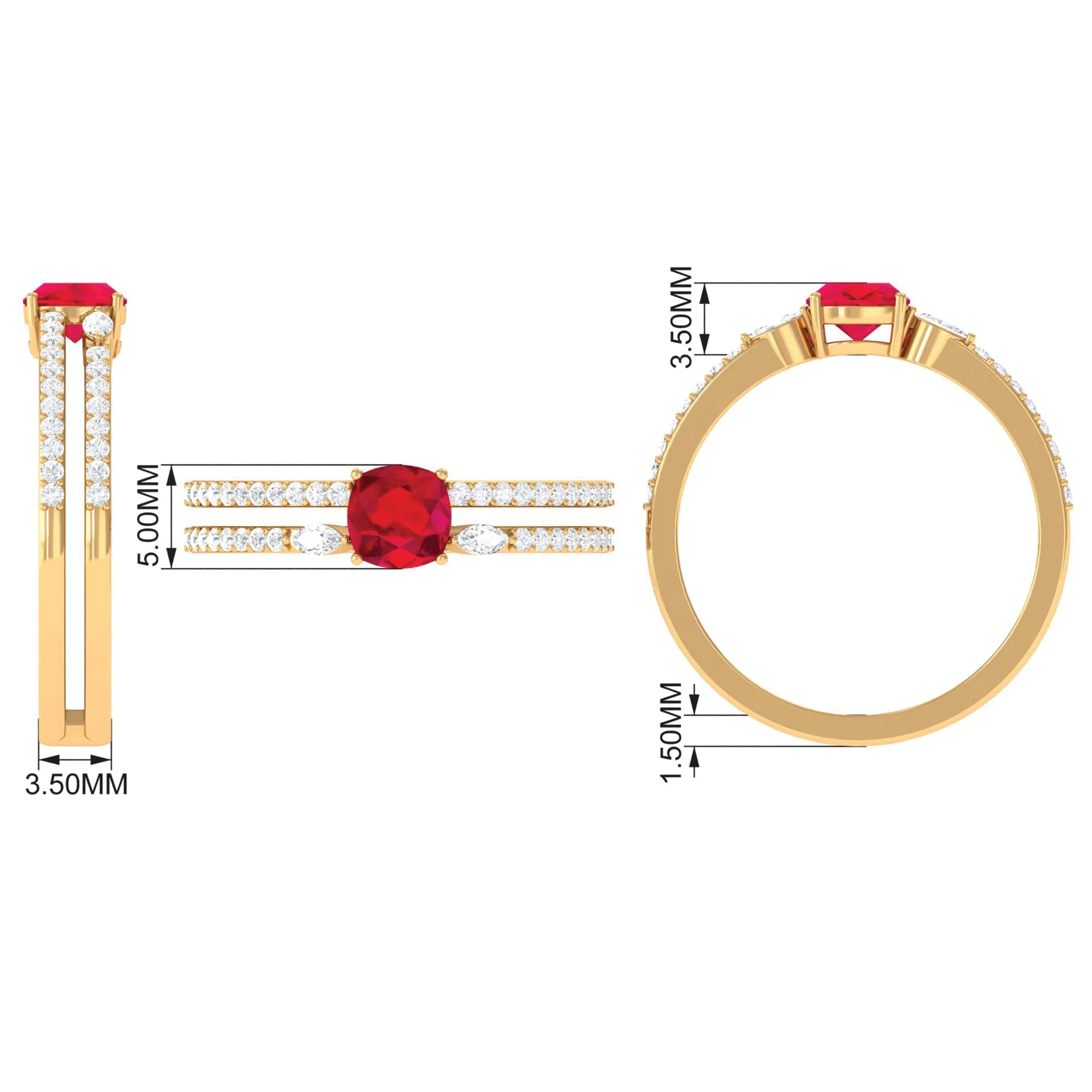 Lab Grown Ruby Anniversary Double Band Ring with Diamond