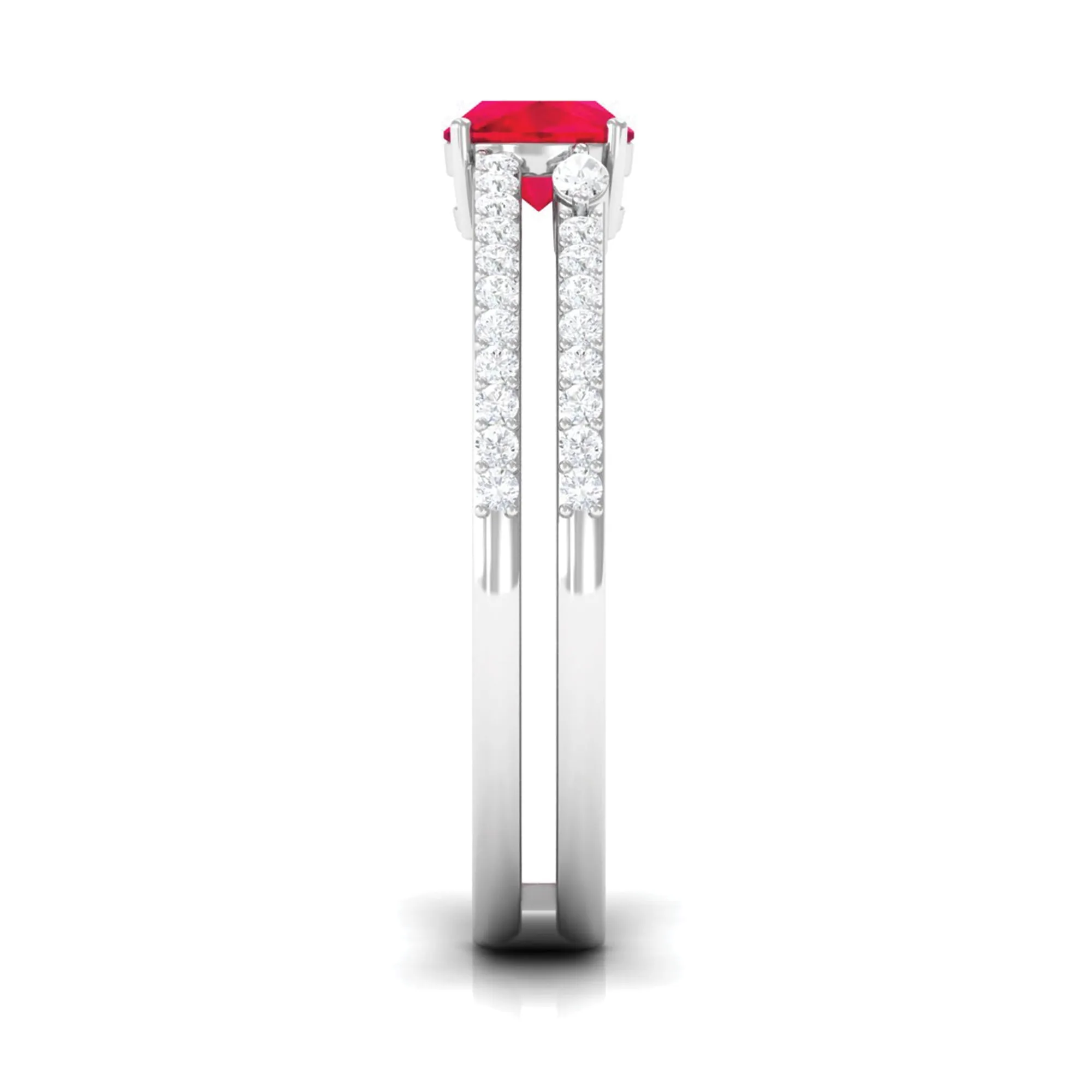 Lab Grown Ruby Anniversary Double Band Ring with Diamond