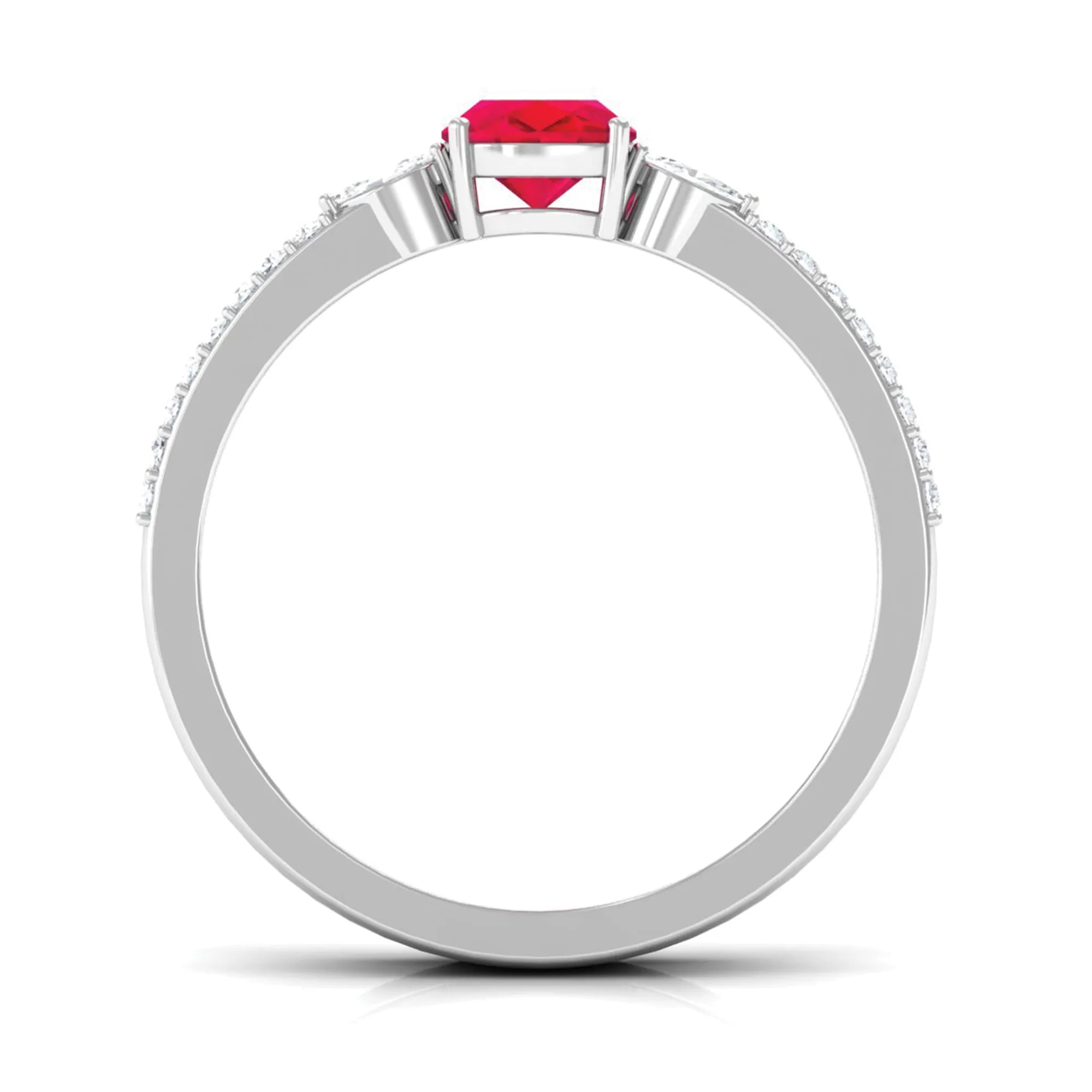 Lab Grown Ruby Anniversary Double Band Ring with Diamond