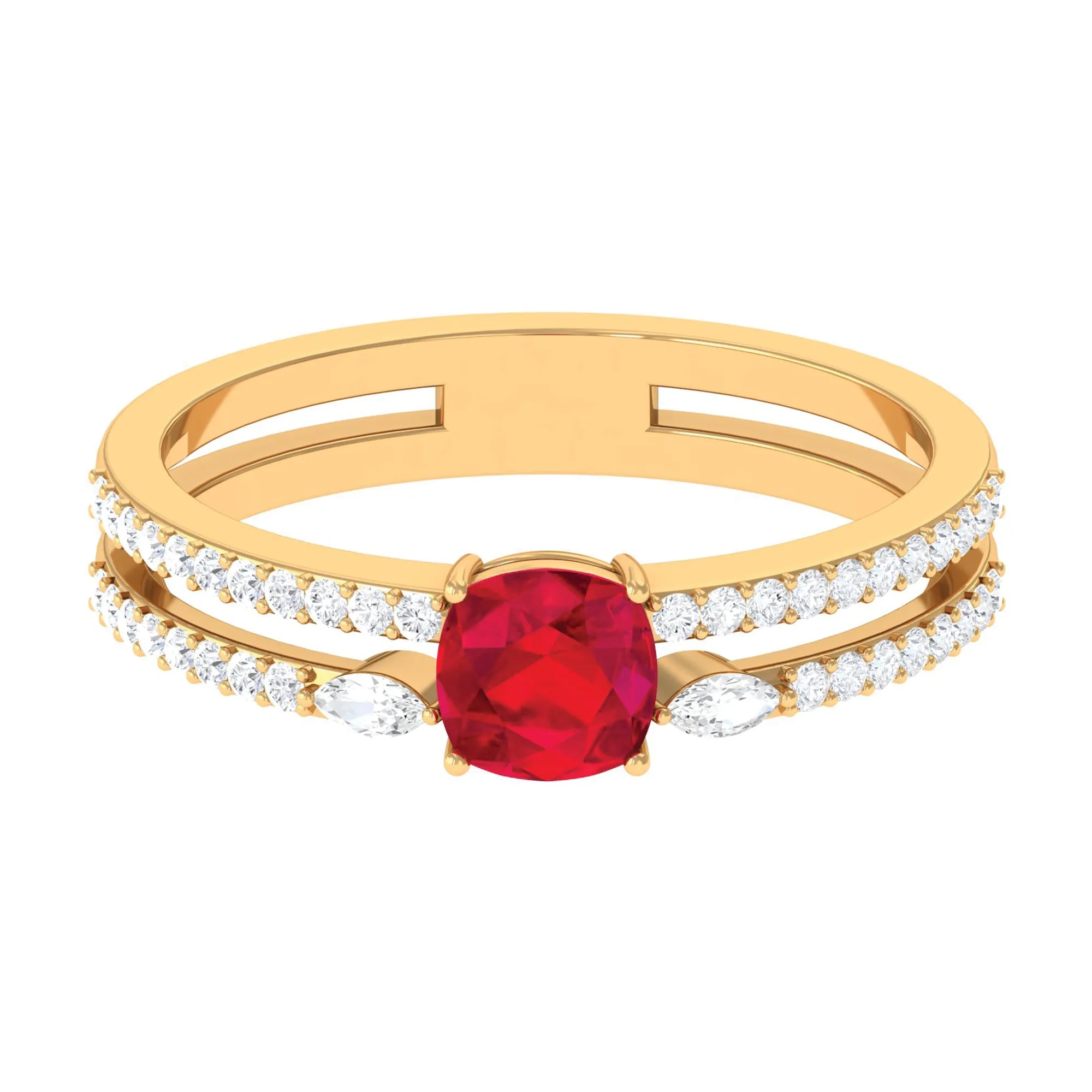 Lab Grown Ruby Anniversary Double Band Ring with Diamond