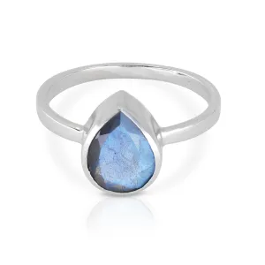 Labradorite Tear Drop 9K White Gold Ring