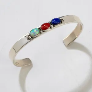 Lapis, Coral, and Opal Navajo USA Native American Made 925 Sterling Silver Cuff