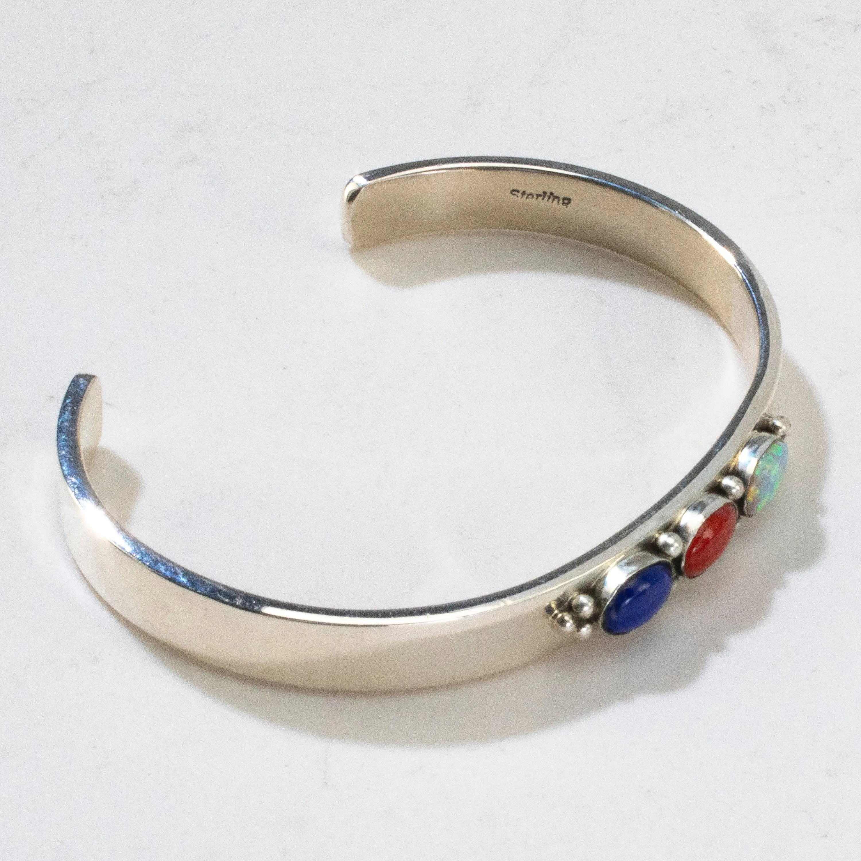 Lapis, Coral, and Opal Navajo USA Native American Made 925 Sterling Silver Cuff