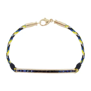 Large Link ID Bar with Sapphires on Cord Bracelet With Clasp